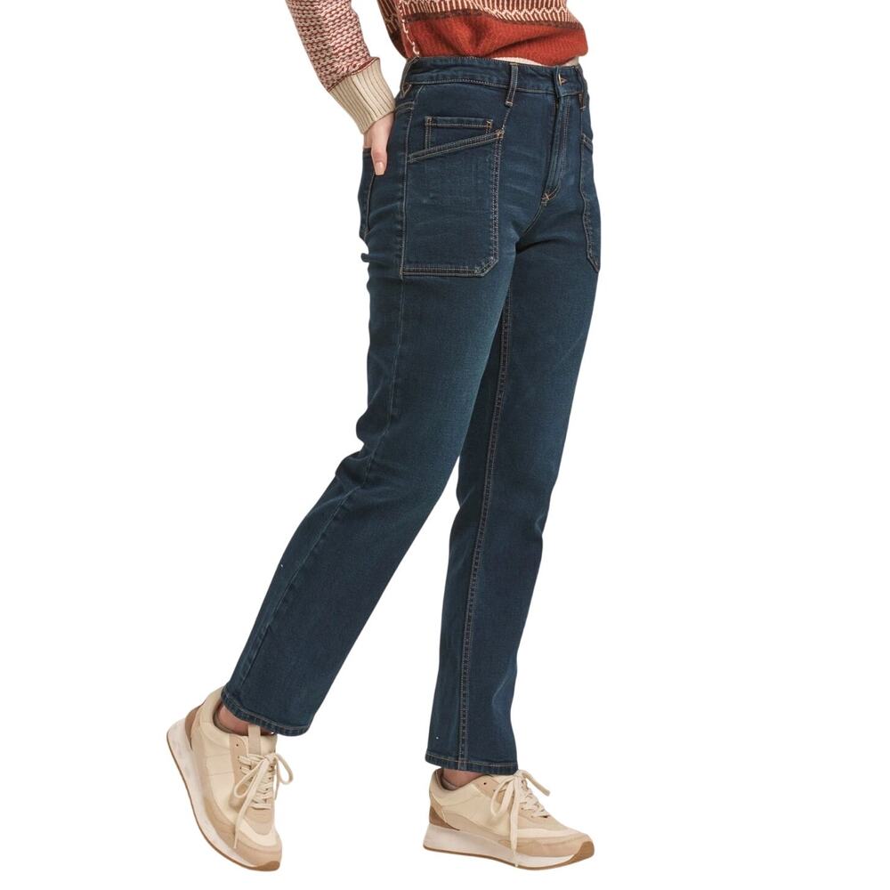DEAR JOHN Jodi Straight Jeans 25 Medium Wash Patch Pocket Stretch EUC